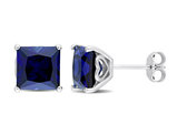 5.60 Carat (ctw) Lab-Created Princess Blue Sapphire Solitaire Earrings in Sterling Silver (8mm)